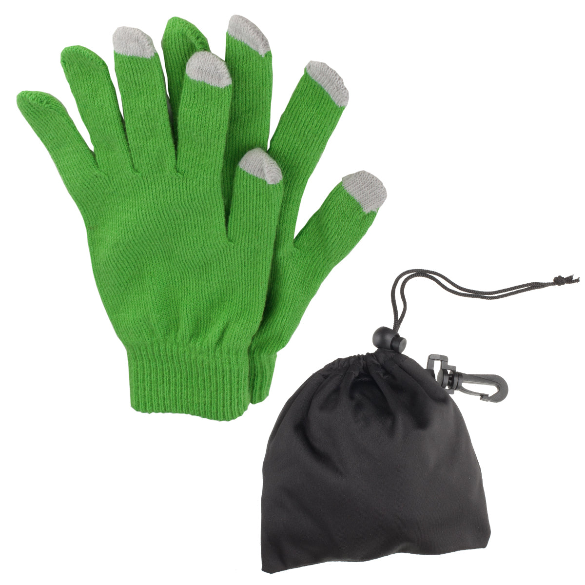 Touch Screen Gloves In Pouch - Lime With Gray