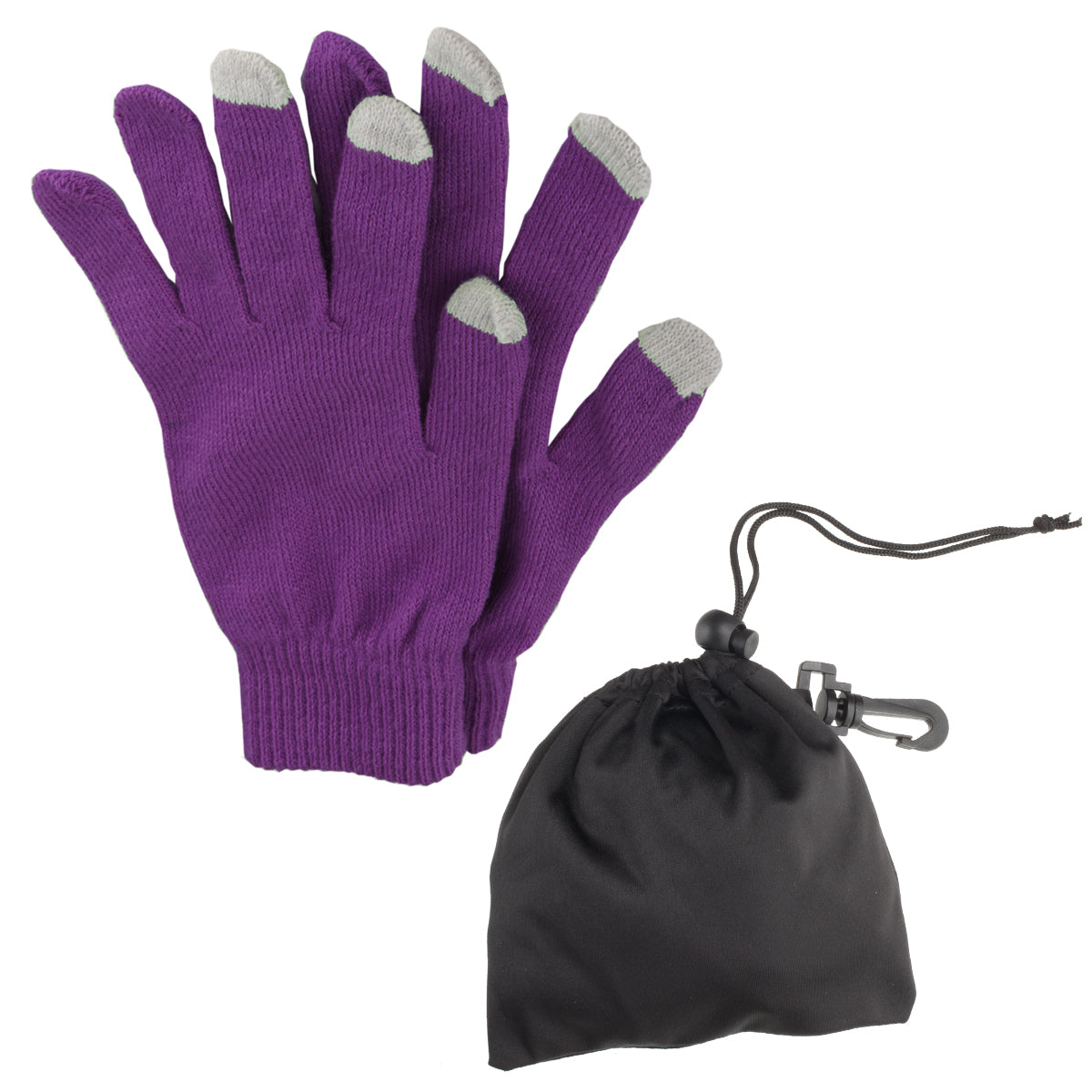Touch Screen Gloves In Pouch - Purple With Gray