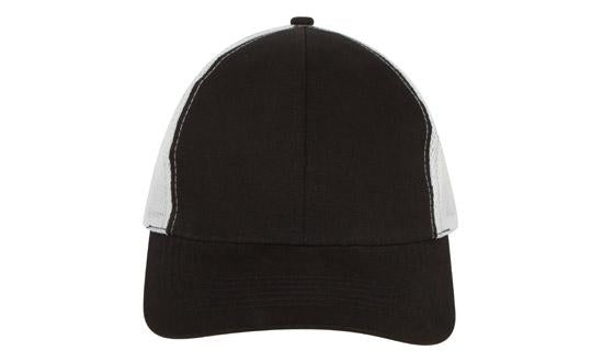 6 Panel Brush Cotton Cap with Mesh Back - Custom Embroidered - HP_4181 - Black with Gray
