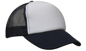 Mesh Back Baseball Cap - Custom Embroidered - White with Navy