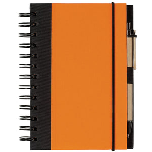 Eco-Friendly 5" X 7" Spiral Notebook & Pen - Orange With Black