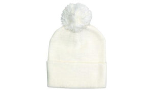 Knitted Acrylic Beanie with Pom Pom - White