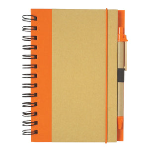 Eco-Friendly 5" X 7" Spiral Notebook & Pen - Natural With Orange