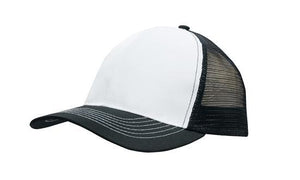 6 Panel Mesh Back Cap Breathable P-Twill - Custom Embroidered - HP_3819 - White with Black