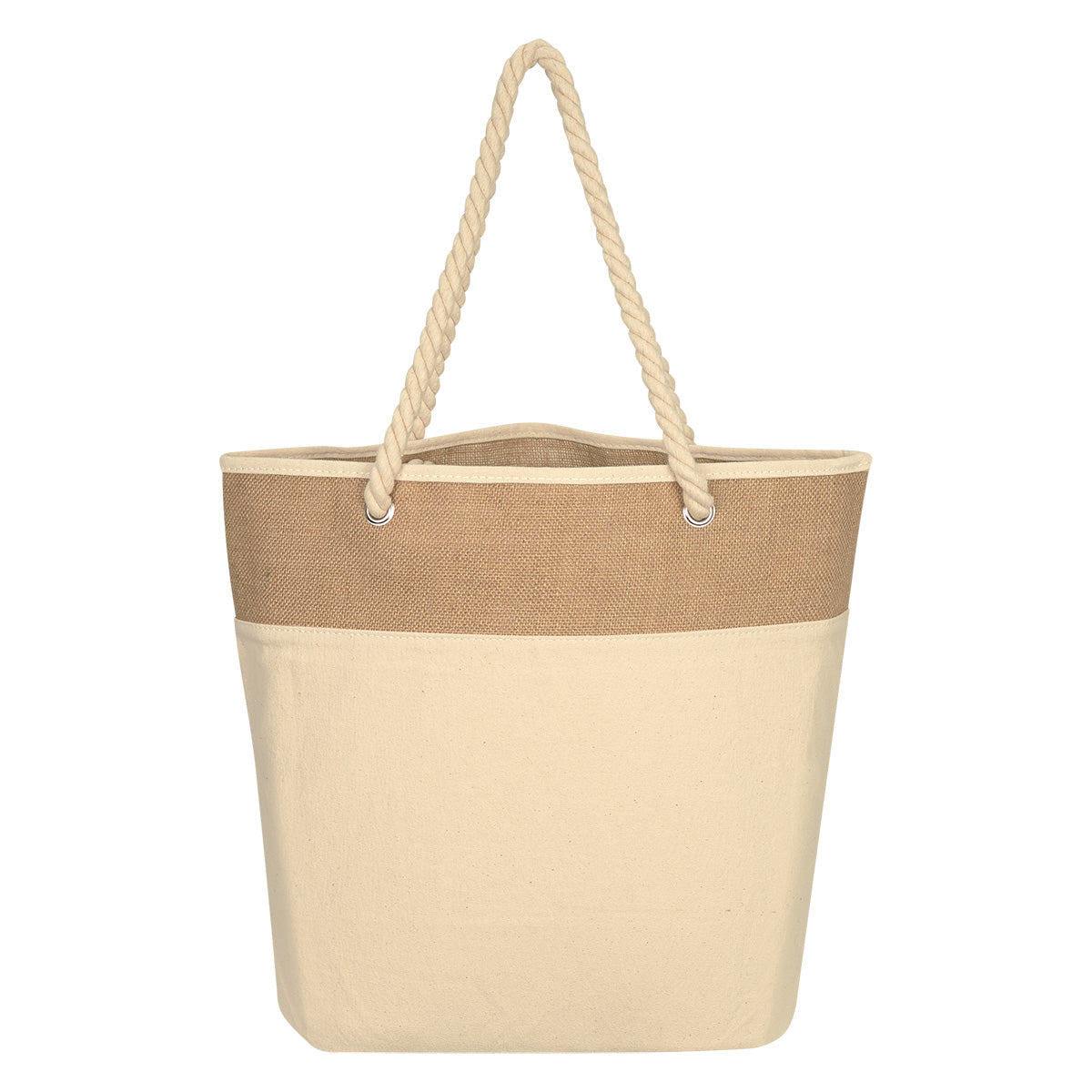 Burlap Rope Tote Bag - Natural With Beige