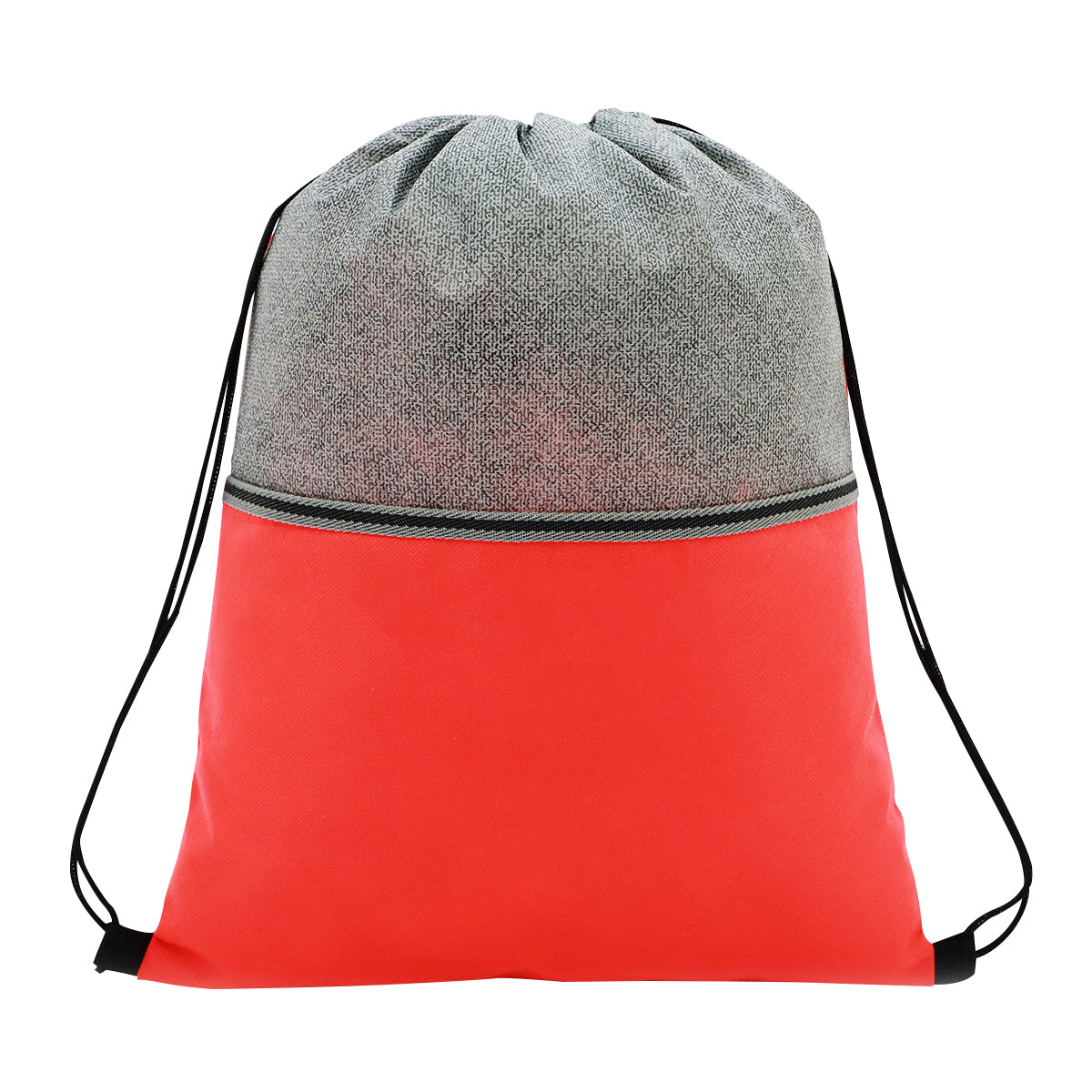 Color Basics Heathered Non-Woven Drawstring Bag - Red With Gray