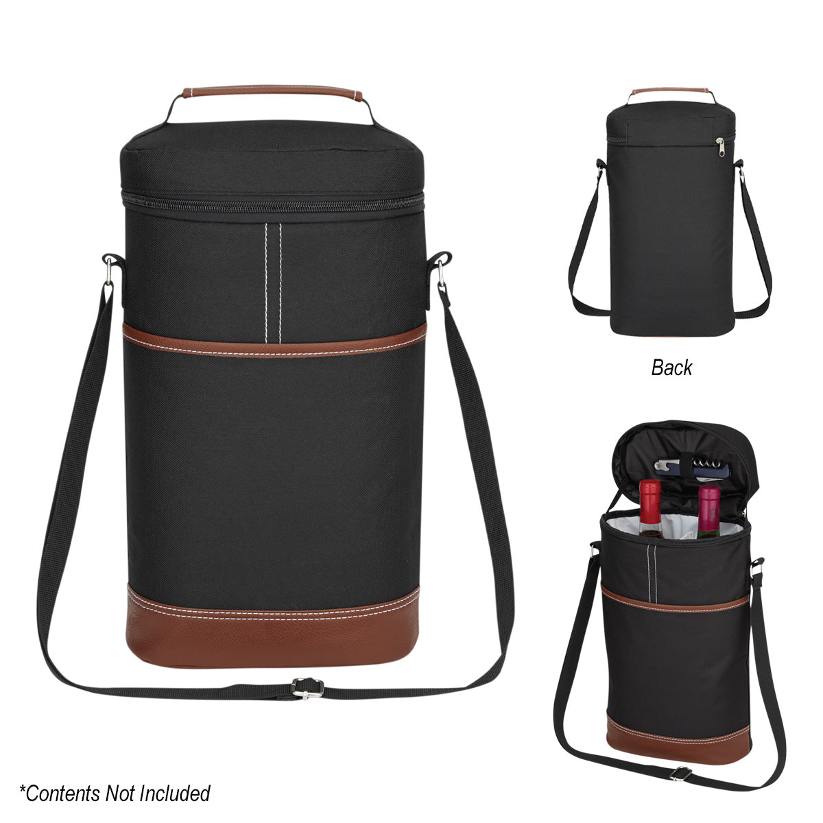 Double Wine Kooler Bag - Black With Brown
