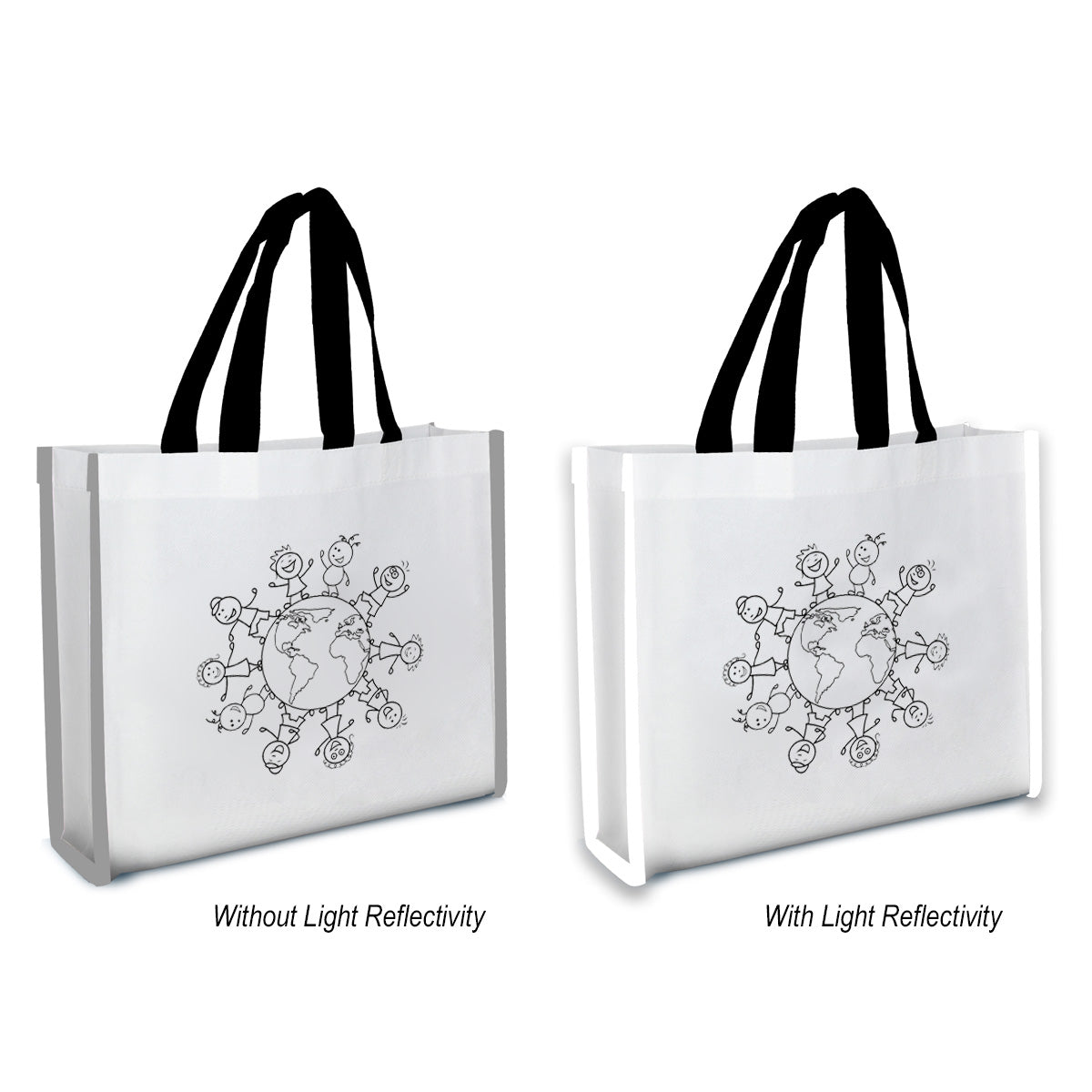 Reflective Non-Woven Coloring Tote Bag With Crayons - White With Black