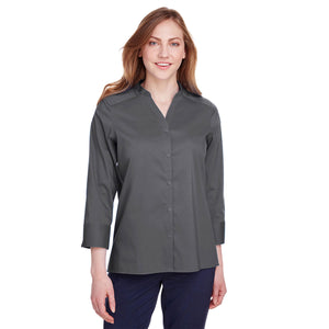 Ladies' Crown  Collection® Stretch Broadcloth 3/4 Sleeve Blouse - Graphite