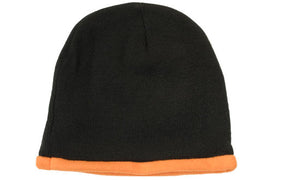 Acrylic-Polar Fleece Lined Beanie - Custom Embroidered - HP_4253 - Black with Orange