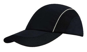 4 Panel Sports Cap with Mesh Inserts - Black With White