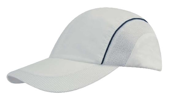 4 Panel Sports Cap with Mesh Inserts - Navy With White