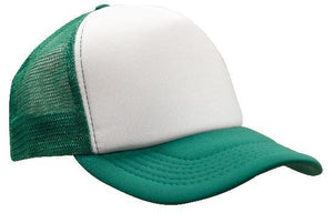 Mesh Back Baseball Cap - White With Emerald Green