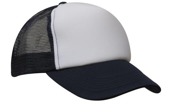 Mesh Back Baseball Cap - White With Navy