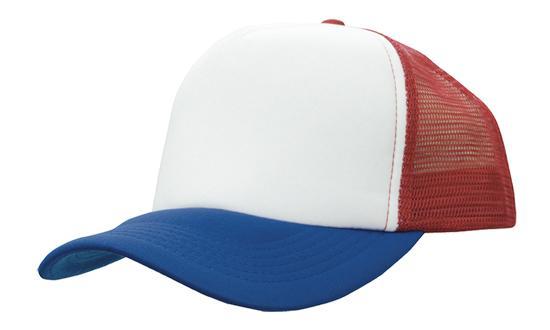 Mesh Back Baseball Cap - White With Red With Royal