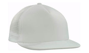 5 Panel Mesh Back Cap with Flat Peak - White
