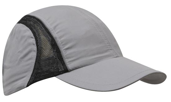 4 Panel Sports Cap with Mesh Inserts and Frabic Covered Touch Strap - Gray With Black