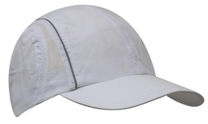 4 Panel Sports Cap with Mesh Inserts and Frabic Covered Touch Strap - White