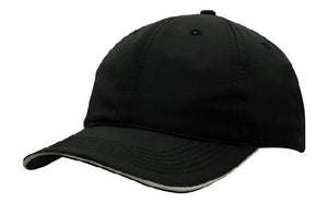 6 Panel Spring Woven Cap with Strap & Clip - Black With White