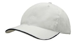 6 Panel Spring Woven Cap with Strap & Clip - White With Navy