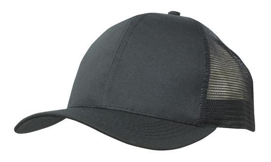 6 Panel Mesh Back Cap Breathable P-Twill - Black