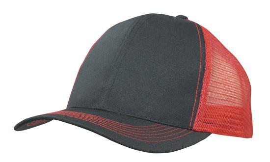 6 Panel Mesh Back Cap Breathable P-Twill - Black With Red