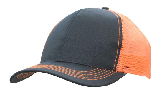 6 Panel Mesh Back Cap Breathable P-Twill - Navy With Orange