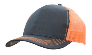 6 Panel Mesh Back Cap Breathable P-Twill - Navy With Orange