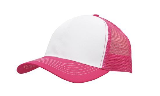 6 Panel Mesh Back Cap Breathable P-Twill - White With Pink
