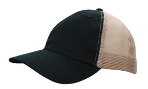 6 Panel Washed Chino Soft Mesh Back Cap - Custom Embroidered - HP_4145 - Black and Khaki