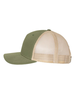 Richardson 112FP Five-Panel Trucker Cap - Army Olive Green With Tan