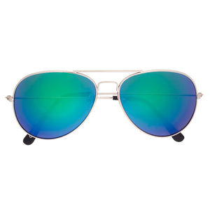 Color Mirrored Aviator Sunglasses - Silver With Green