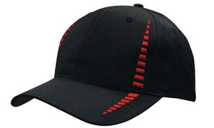 6 Panel Cap Breathable P-Twill Emb Checks - Custom Embroidered - HP_4010 - Black with Red