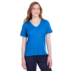 Ladies' CrownLux Performance™ Plaited Rolled-Sleeve Top - French Blue