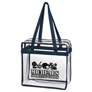 Clear Tote Bag With Zipper - Clear With Navy