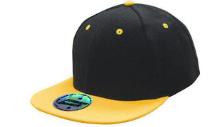 Black with Gold 6 Panel Two Tone Flat Peak Cap