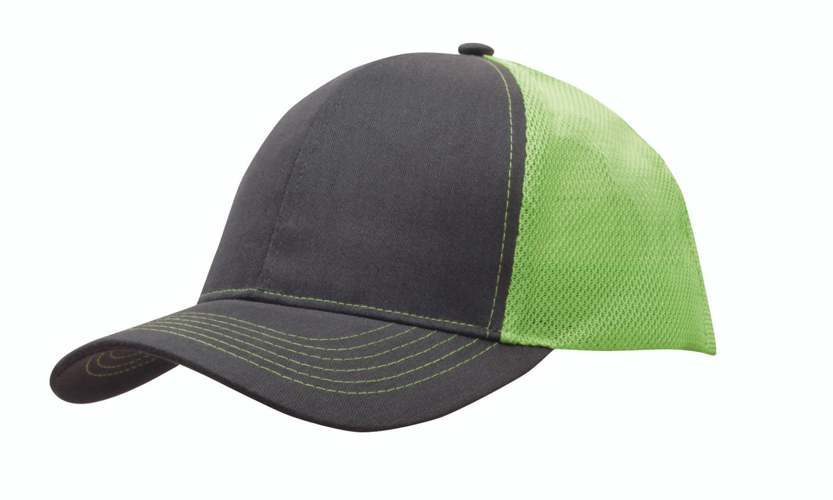 Brushed Cotton with Mesh Back Cap - Charcoal Gray / Bright Green