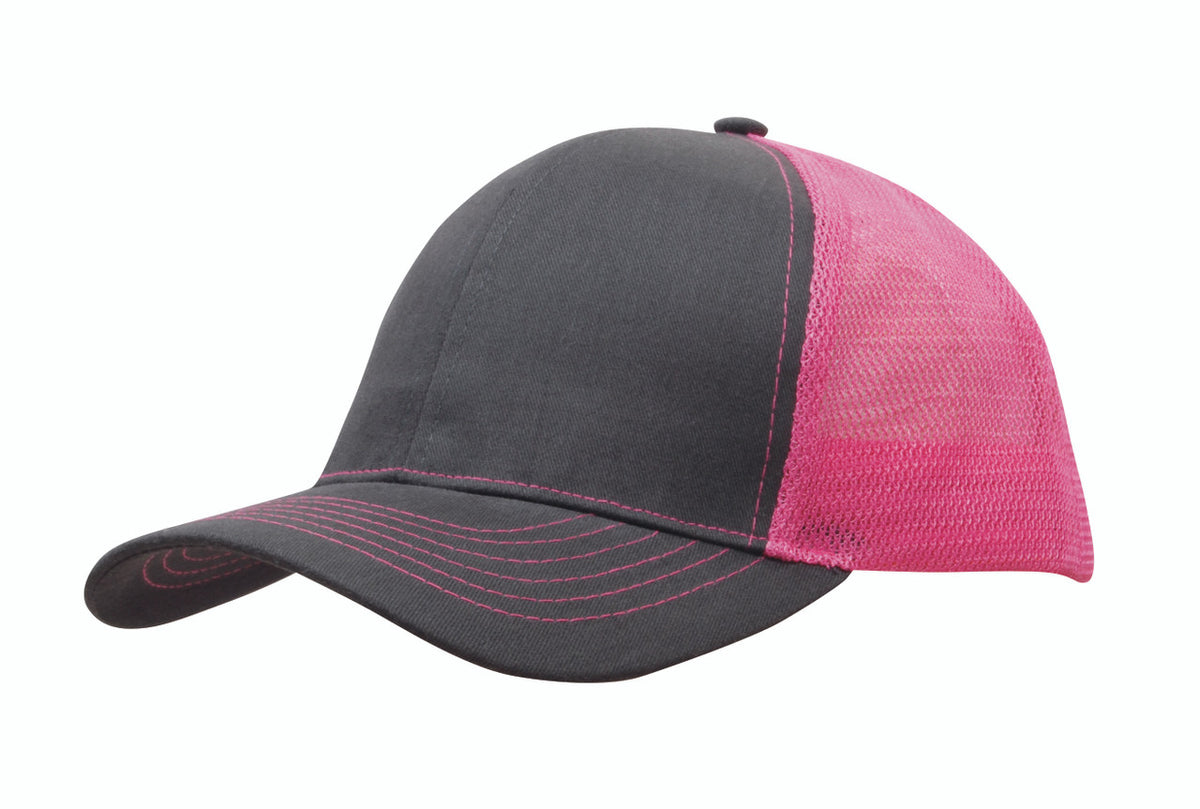 Brushed Cotton with Mesh Back Cap - Charcoal Gray / Hot Pink