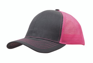 Brushed Cotton with Mesh Back Cap - Charcoal Gray / Hot Pink