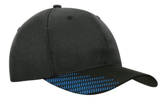 6 Panel Breathe P-Twill with Peak Print Cap - Black With Cyan