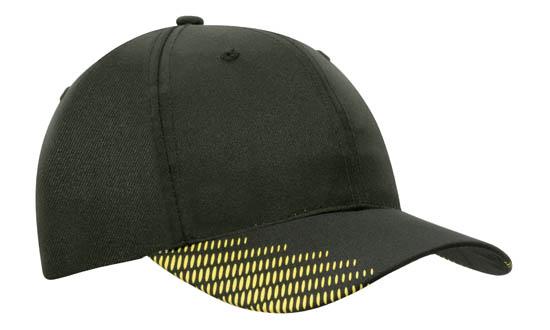 6 Panel Breathe P-Twill with Peak Print Cap - Black With Gold And Red