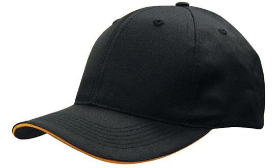 6 Panel Cap Breathable P-Twill with Sandwich - Black With Gold