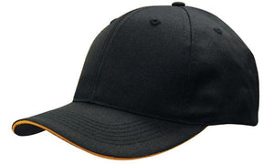 6 Panel Cap Breathable P-Twill with Sandwich - Black With Gold