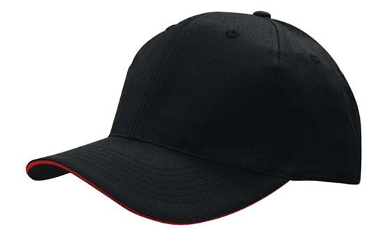 6 Panel Cap Breathable P-Twill with Sandwich - Black With Red