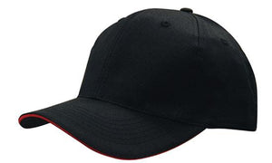 6 Panel Cap Breathable P-Twill with Sandwich - Black With Red