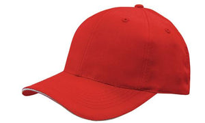 6 Panel Cap Breathable P-Twill with Sandwich - Red With White