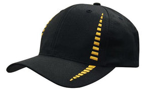6 Panel Cap Breathable P-Twill Emb Checks - Black With Gold
