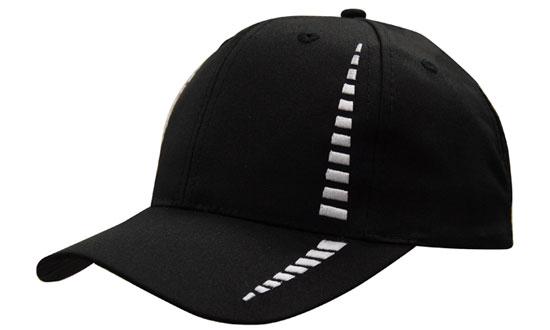 6 Panel Cap Breathable P-Twill Emb Checks - Black With White