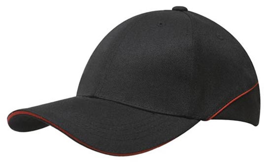 Premium American Twill Cap with Sandwich - Black With Red