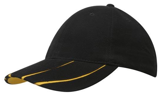 6 Panel BHC Cap with Peak Inserts - Black With Gold
